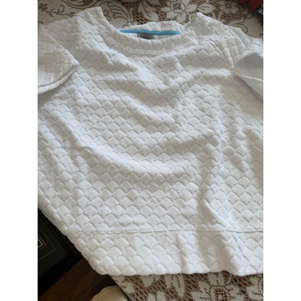 T by Talbots Women 2X White Textured Jacquard Short Sleeve Top NWT 38797980
